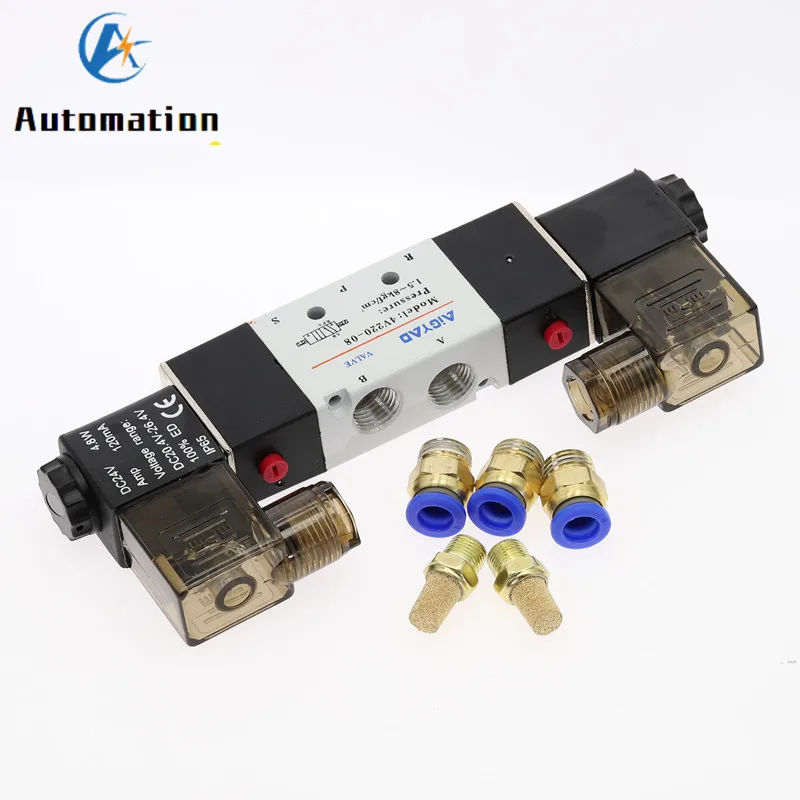 Double coil 4V220-08  Air Pneumatic Solenoid Valve 5 way 2 Position 1/4\