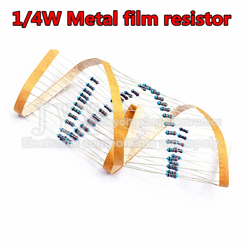 Resistor film logam, 1/4W 1R ~ 22M 100 1% W 3R 2.2R 10 100R 120R 0.25 220R 150 270 1K 330 K 2.2K 10K 4.7K 1M 10M 20M ohm