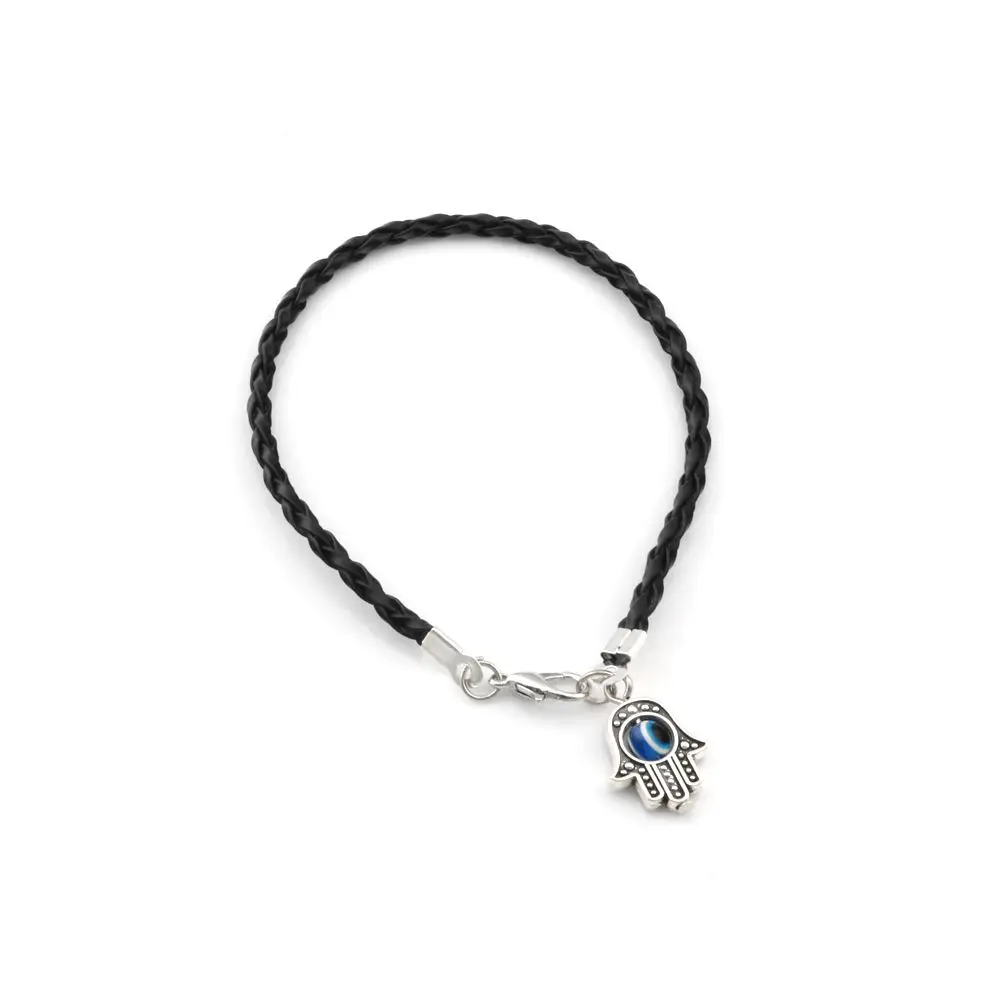 100Pcs Mixed Kabbalah Hamsa Hand Charms Black Leatheroid Braided String Bracelets K01139