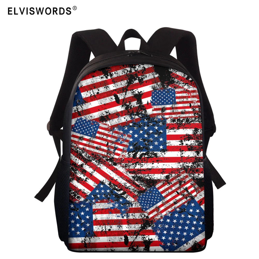 ELVISWORDS-Mochila Escolar para hombre y mujer, morral Escolar con estampado de la Bandera Nacional Americana, para niños y niñas