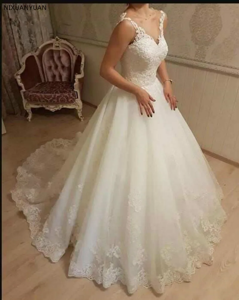 Vestidos De Novia Elegant A-Line Appliques Wedding Dresses V Neck Backless with Lace Up for Bridal Customized Tulle Bridal Gowns