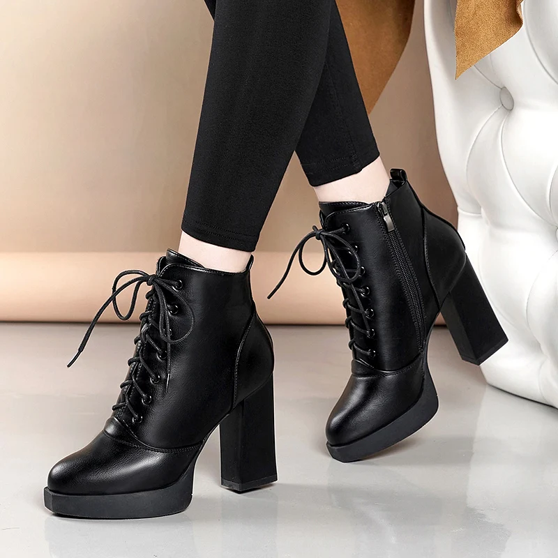 Winter warm New Arrival Fashion Shoes Women Boots Elasticated Patent Leather Ankle Boots Round head high Heel Boots Sexy Shoes