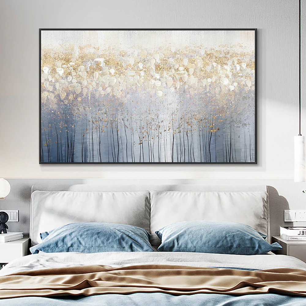 100% Handpainted Abstract Golden Oil Paintings On Canvas Modern Landscape Picture Luxury Wall Art for Home Livingroom Decoration