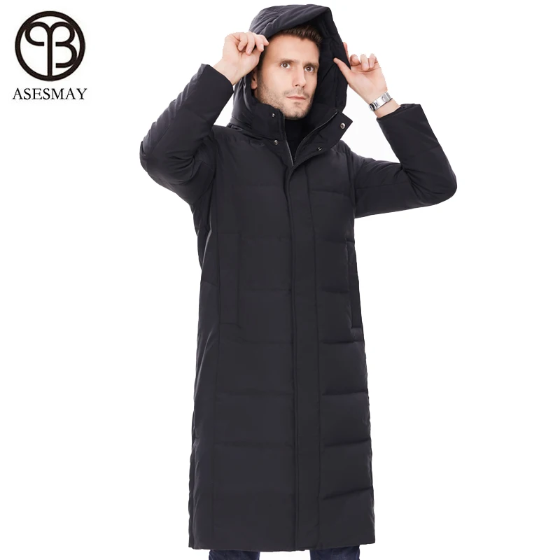 Asesmay brand men winter jacket 90% white duck down coats hooded parkas x-long keep warm male down jacket overknee outerwear