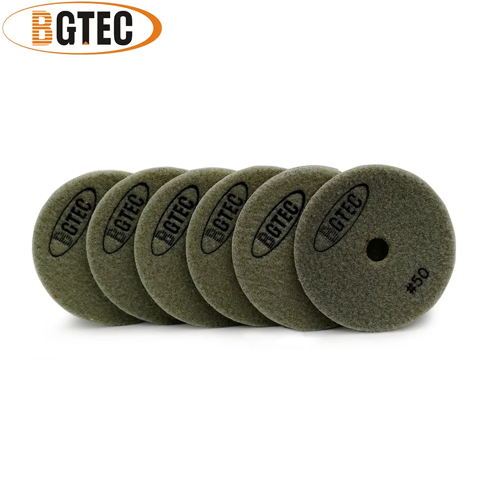 BGTEC 4inch 6pcs #50 Professional wet diamond flexible polishing pads 100mm sanding disc for granite, marble, ceramic