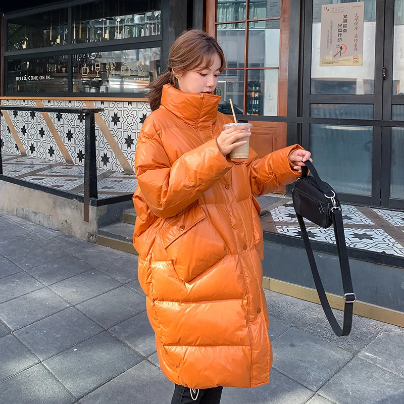 2021 New Winter Solid Color Stand Up Collar Causal White Duck Down Jacket Women Loose Thicken Fashion All Match Chic Coat