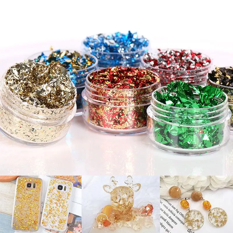 1Box Gold Folien Glitter Flakes Pailletten Füllstoff DIY Nail art Dekoration UV Epoxy Harz Form Füllung Bunte Folie Papier materialien