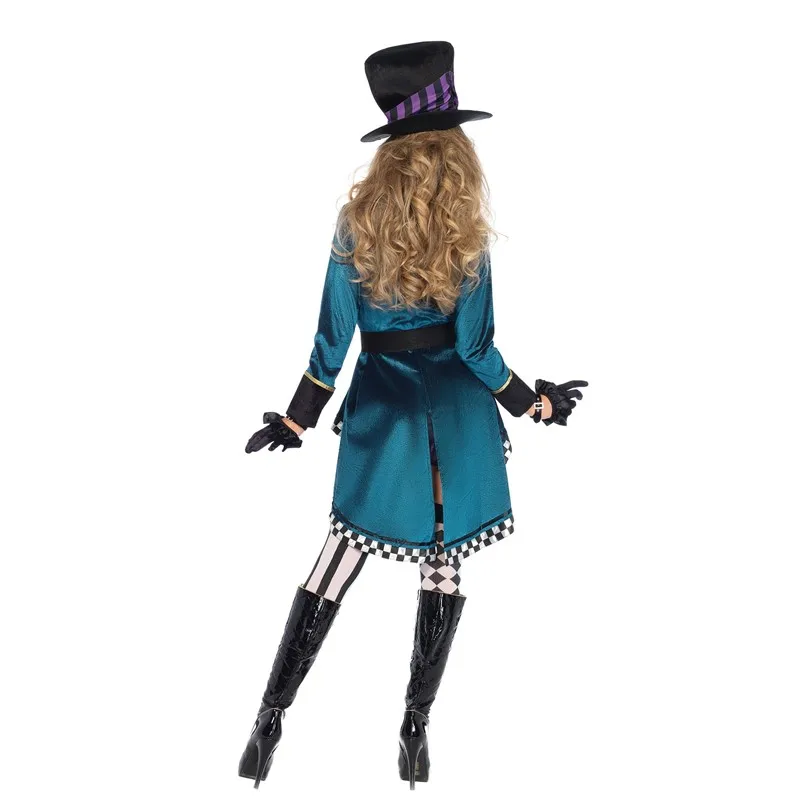 Halloween Alice in Wonderland Mad Hatter Clown Costume Purim Party Fantasia Magician Cosplay Dress