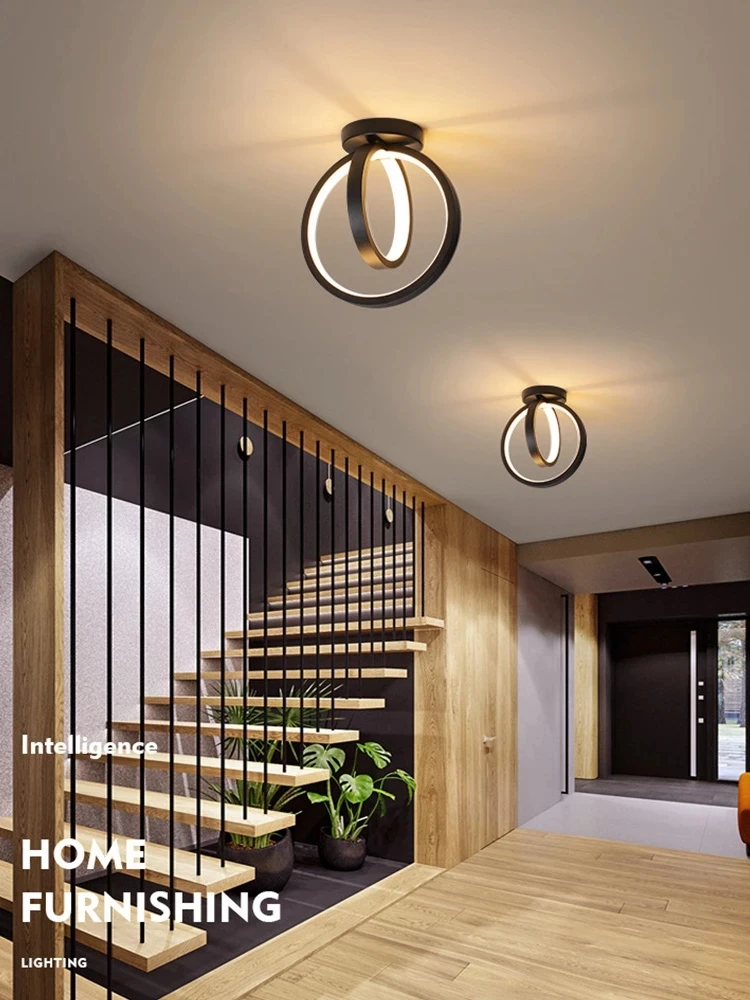 Nordic Ring Acrylic Led Ceiling Light Porch Corridor Balcony Cloakroom Simple Modern Black White Ring Walkway Creative Decor Lam