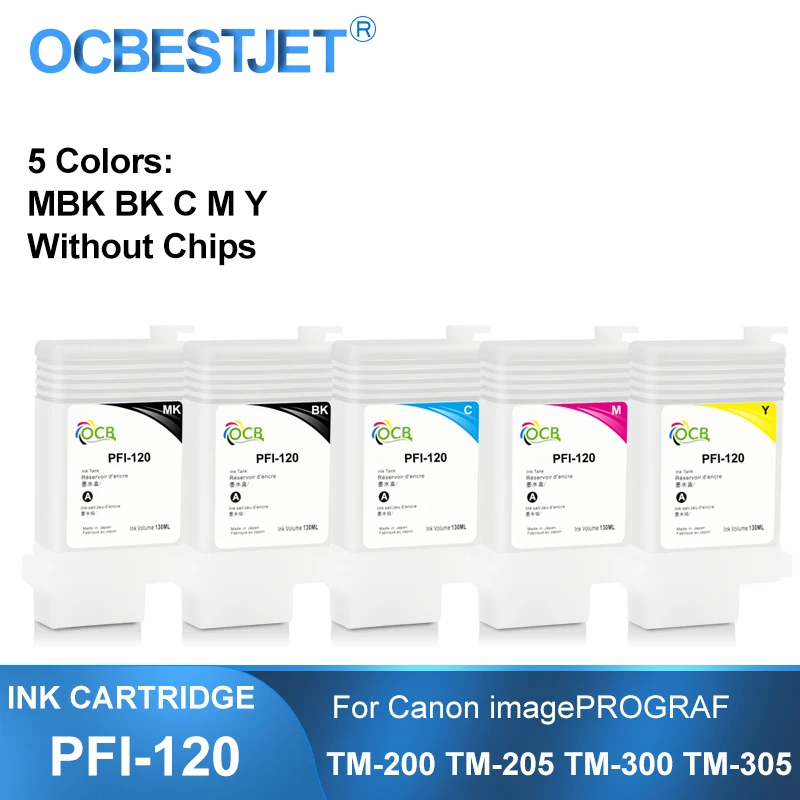 PFI-120 PFI120 Refillable Ink Cartridge Without Chip For Canon TM-200 TM200 TM-205 TM-300 TM-305 TM300 Printer 130ML 5Colors/Set