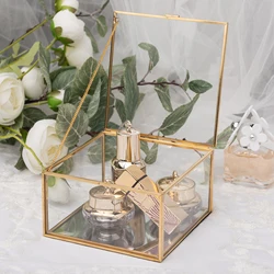 Golden Square Vintage Brass & Clear Glass Decorative Box Home Decor