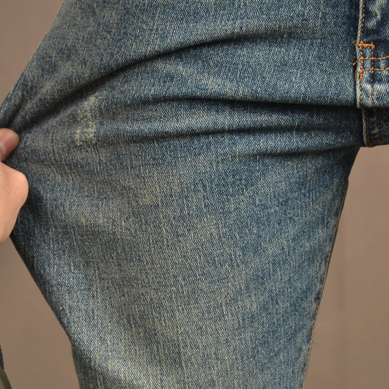 Vintage Blue Jeans Men Streetwear Casual Retro Slim Fit Denim Pants