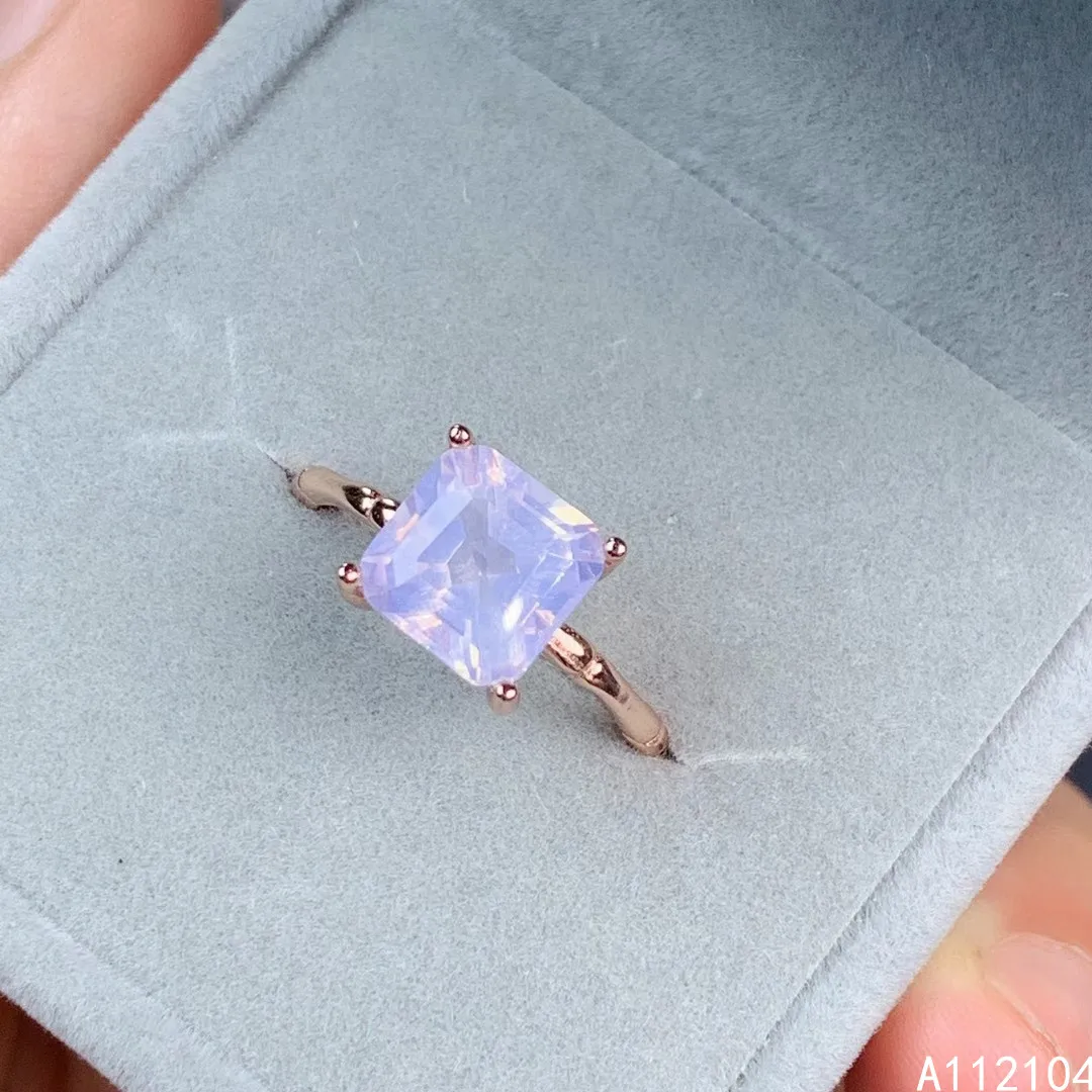 

KJJEAXCMY Fine Jewelry 925 Sterling Silver Inlaid Natural Lavender Amethyst Women Simple Elegant Square Adjustable Gem Ring GIFT