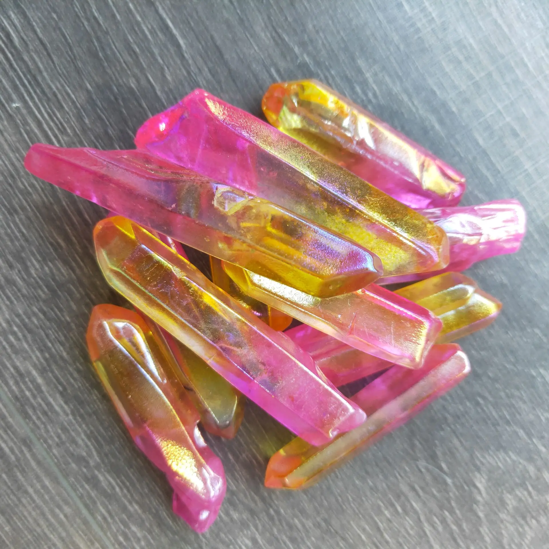 Electroplated Red and Yellow Titanium Aura Lemurian Crystal Wand Point Healing Crystal Stone Natural Stones and Minerals