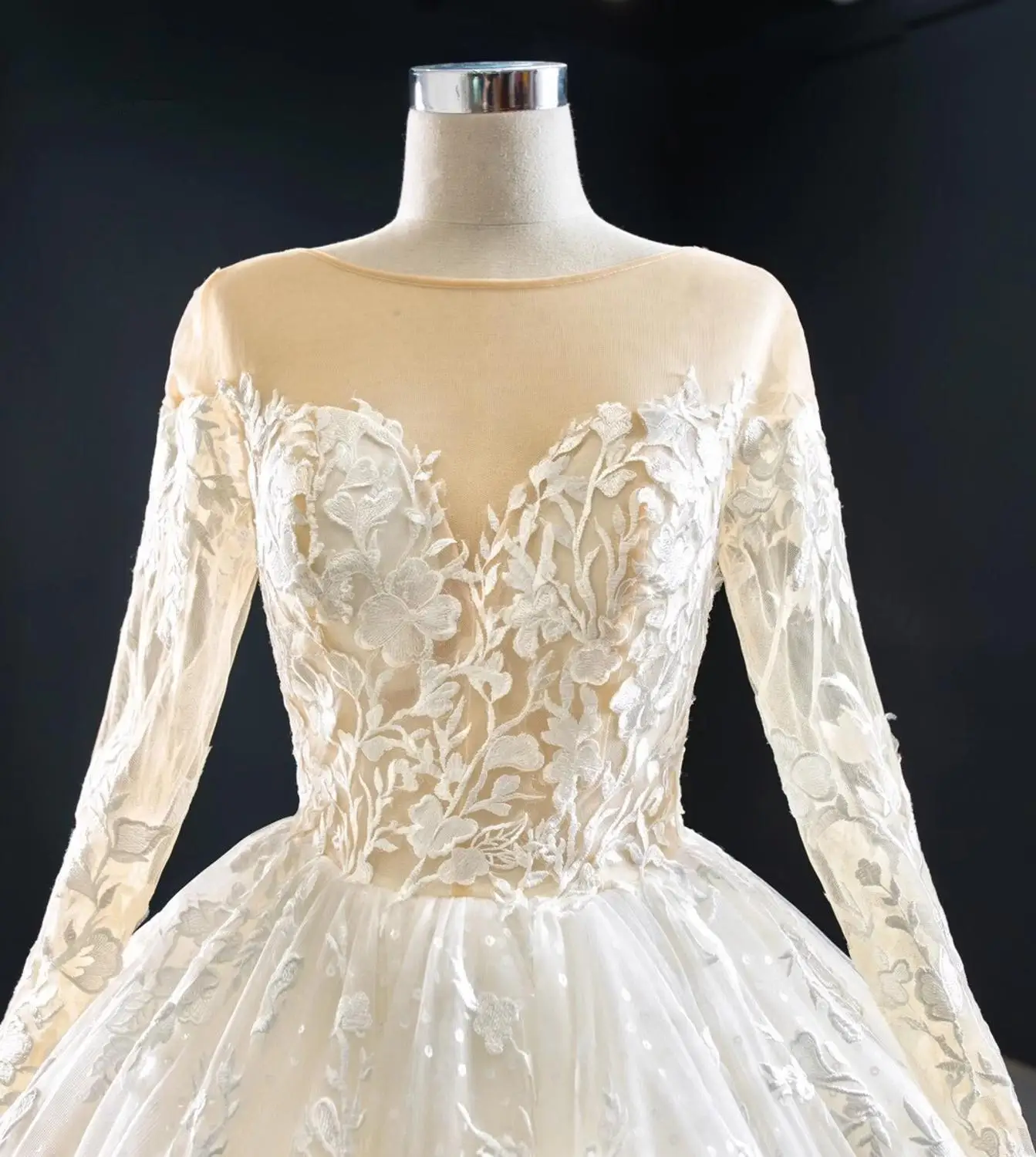 Vestido de Novia de manga larga con apliques de encaje, vestidos de Novia largos hasta el suelo, muestras reales, 2024