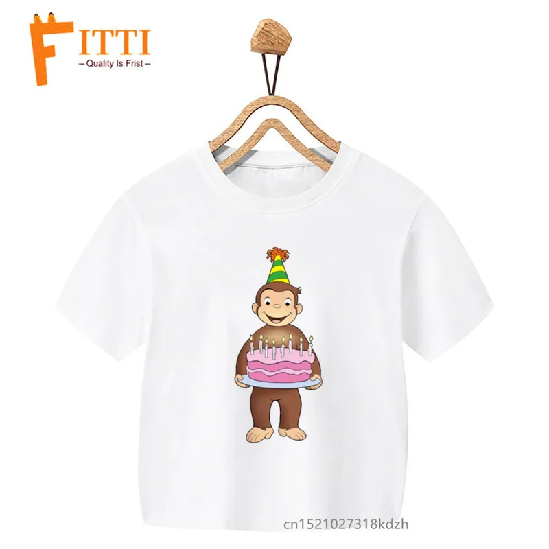 2021 New Curious George Cartoon Print Boys/Girls White T-shirt Kid Summer Kawaii Funny Clothes Little Baby Y2K Clothes,Drop Ship