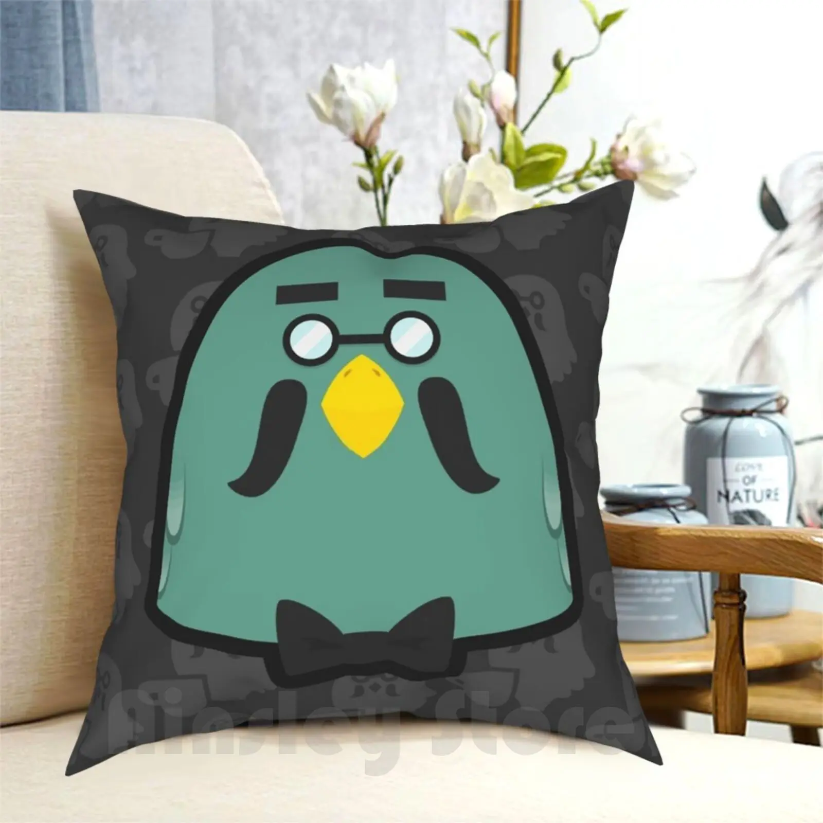 Brewster Animal Pillow Case Printed Home Soft Throw Pillow Brewster Pigeon Coffee Animal New Leaf Acnl Happy Home