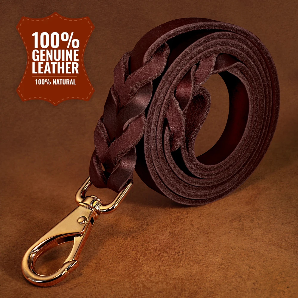 150cm Genuine Leather Dog Leash Strong Pet Dogs Lead Rope Large Dogs Walking Running Leashes for Pitbull German Shepherd