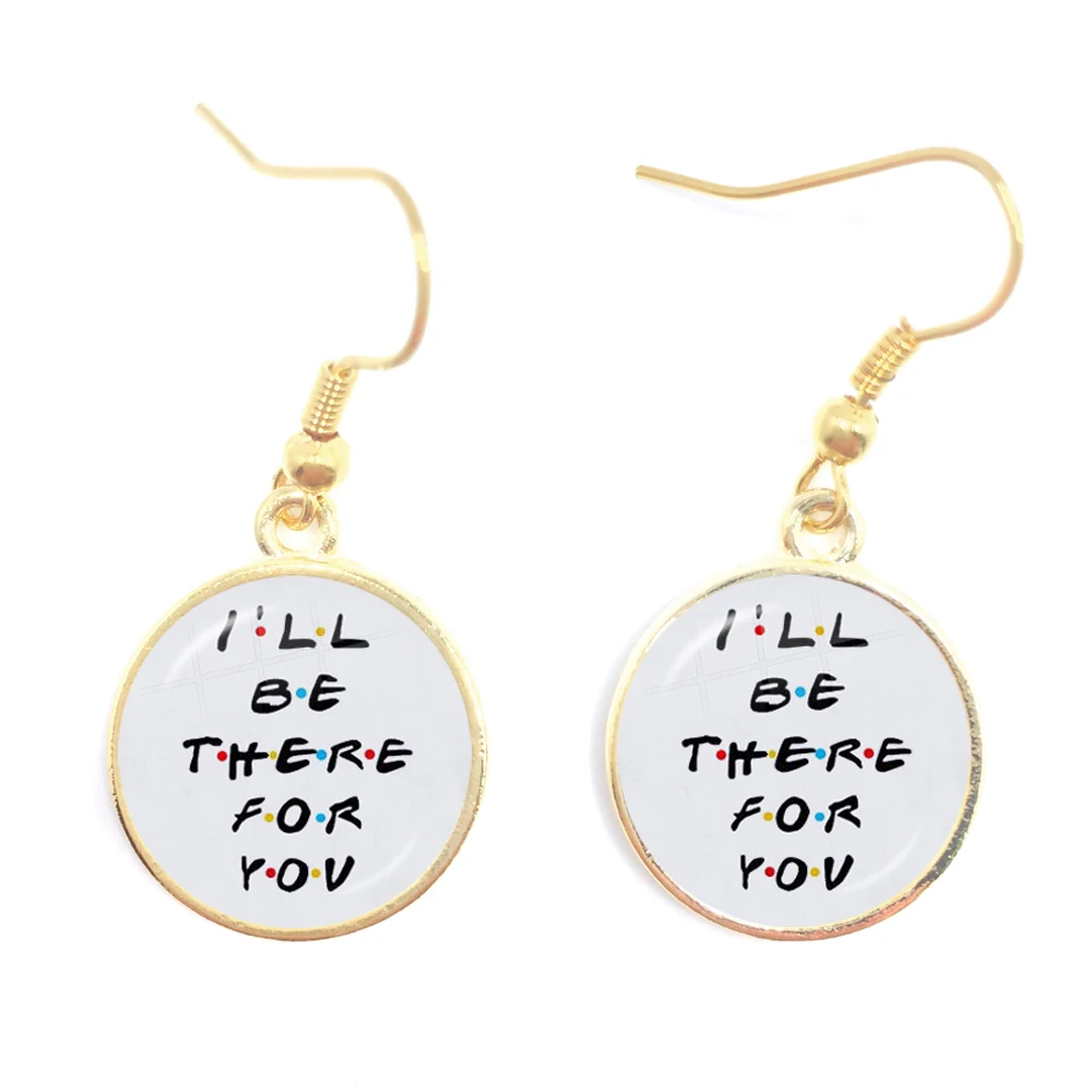 Friends TV Show Earrings 25th Anniversary Series Cartoon Fun Pattern 16mm Glass Cabochon Drop Earrings Jewelry For Women