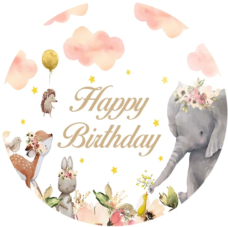 Laeaco – toile de fond ronde pour photographie, éléphant rose, animaux, Safari, fête d'anniversaire, bannière personnalisée
