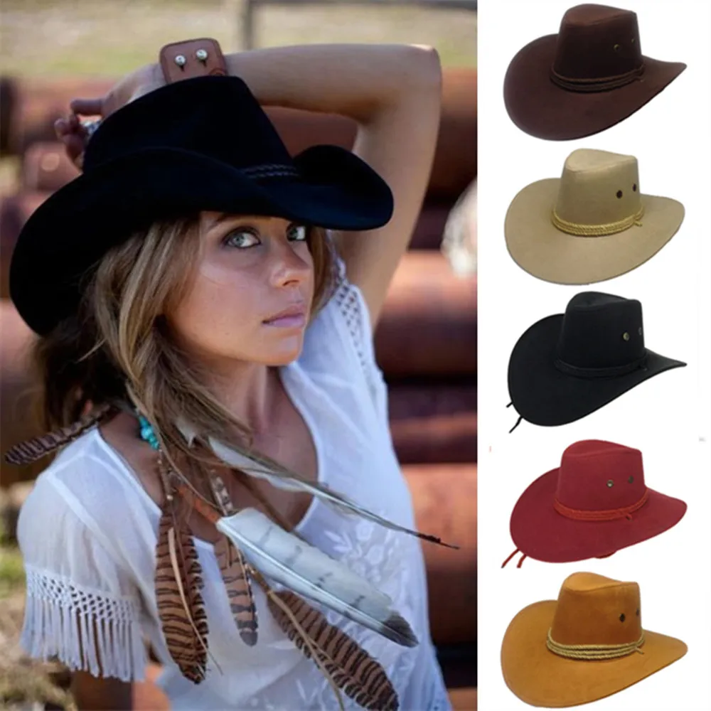 Fast Drop Shipping Cowboy Hat Unisex Faux Leather Sunhat Wild Brim Panama Hat Visor Hats Sombrero De Vaquero Occidental