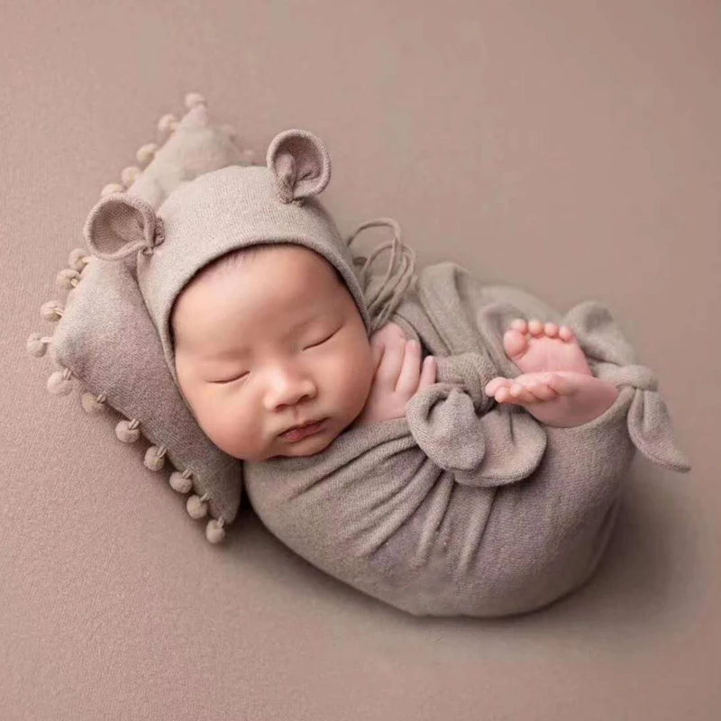 3Pcs/Set Baby Hat Pillow Wrap Newborn Photography Props Infants Photo Shooting Accessories