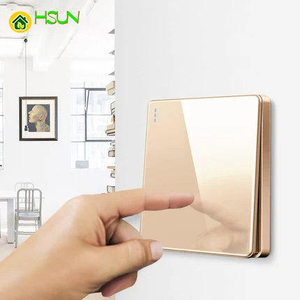 

High-grade 1 2 3 4 gang 1 2 way big panel Golden switch socket Type 86 Wall 2.5D Cambered Mirror Toughened glass Computer TV