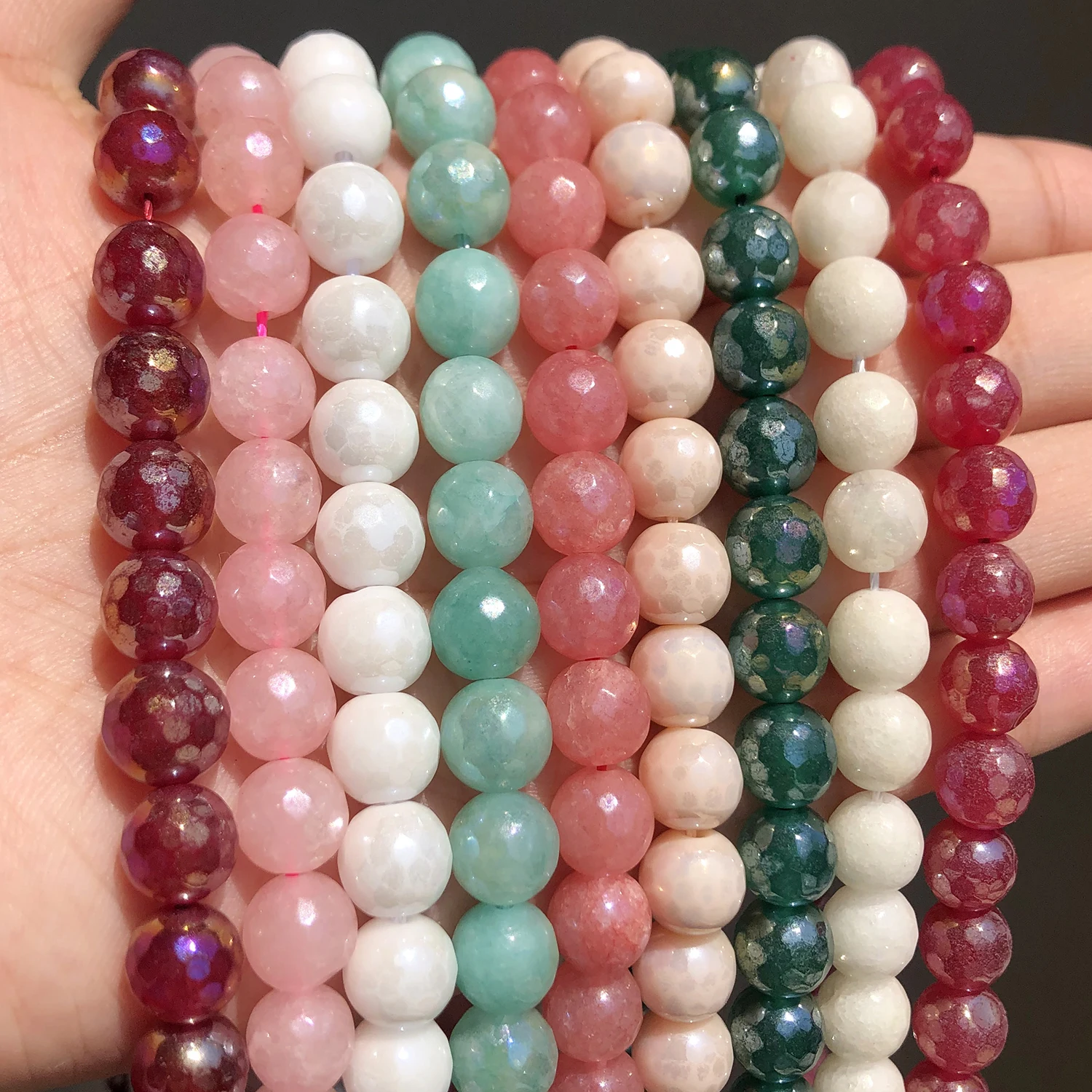 8mm AB Color Pink White Purple Angelite Beads Faceted Loose Jades Stone Beads for DIY Bracelet Jewelry Making Accessories 15inch