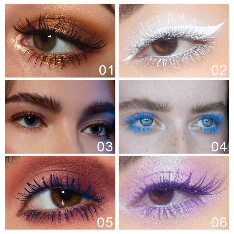 1/2/3/4/6Pcs 6-Color Fijne Borstel Mascara Kleur Fijne Borstel Creatieve Zeemeermin 3d Mascara Blijvende En Niet Gemakkelijk Te Vegen Cosmetica