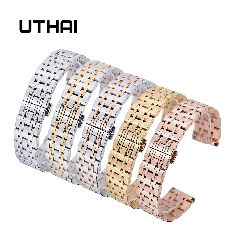

Ремешок UTHAI S01 для женских часов, металлический модный серебристый браслет из нержавеющей стали, роскошный браслет для наручных часов, 20 мм, 22 мм