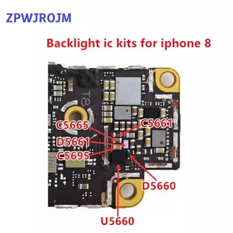 

10pcs/lot new backlight light driver ic kits U5660 + Diode D5650 D5651+Capacitor C5695 C5665 C5661 for iphone 8