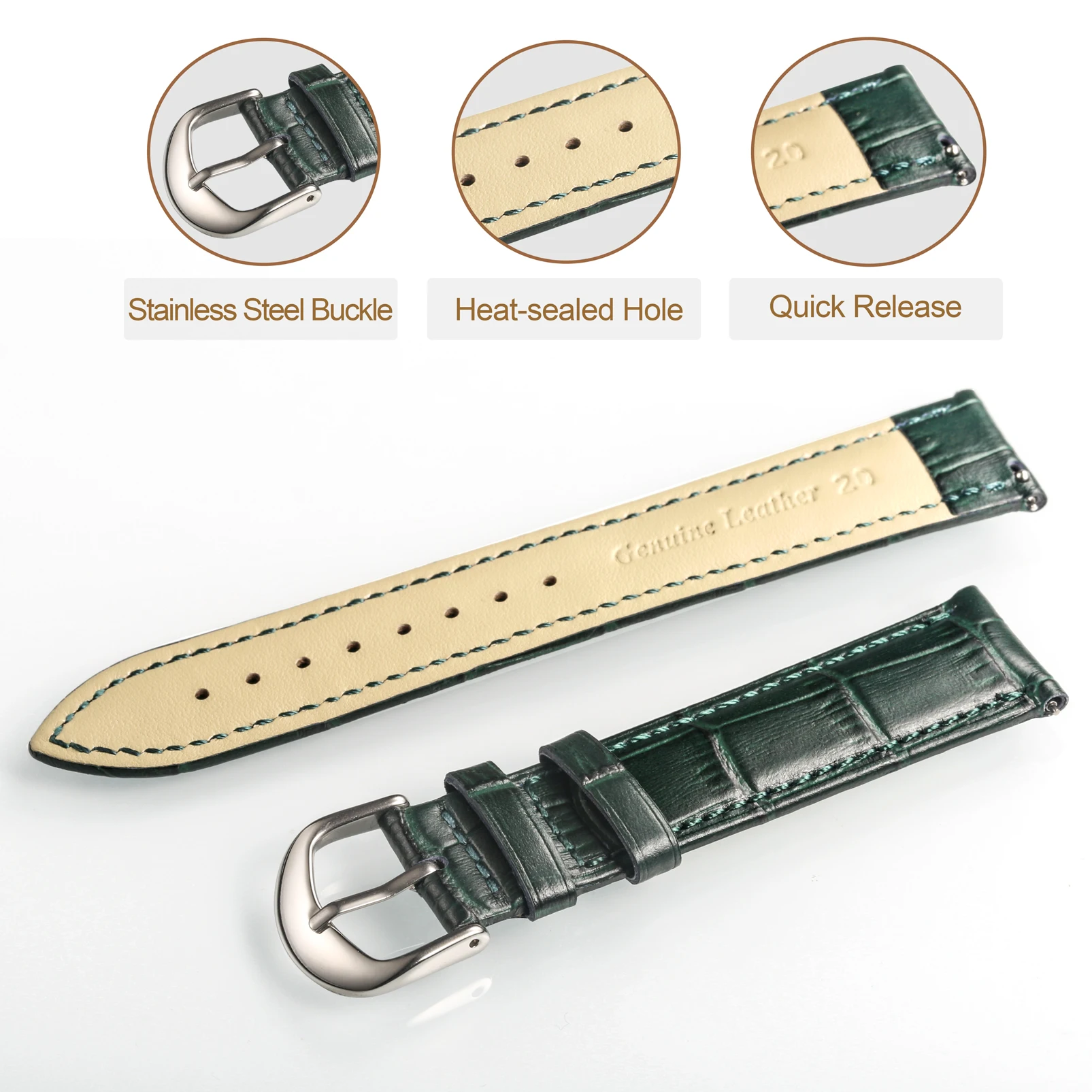 Alligator Embossed Leahter Watch Bands Quick Release Green Handmade Top Grain Replacement Watches Strap  16mm 18mm 20mm 22mm