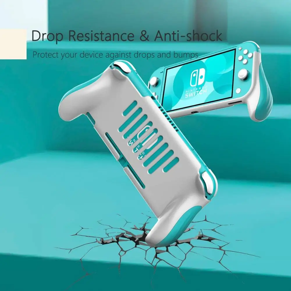 For Nintendo Switch Lite Grip Case, Switch Lite Hand Grips Handles Ergonomic Protective Case & Screen Protector Thumb Grip Caps