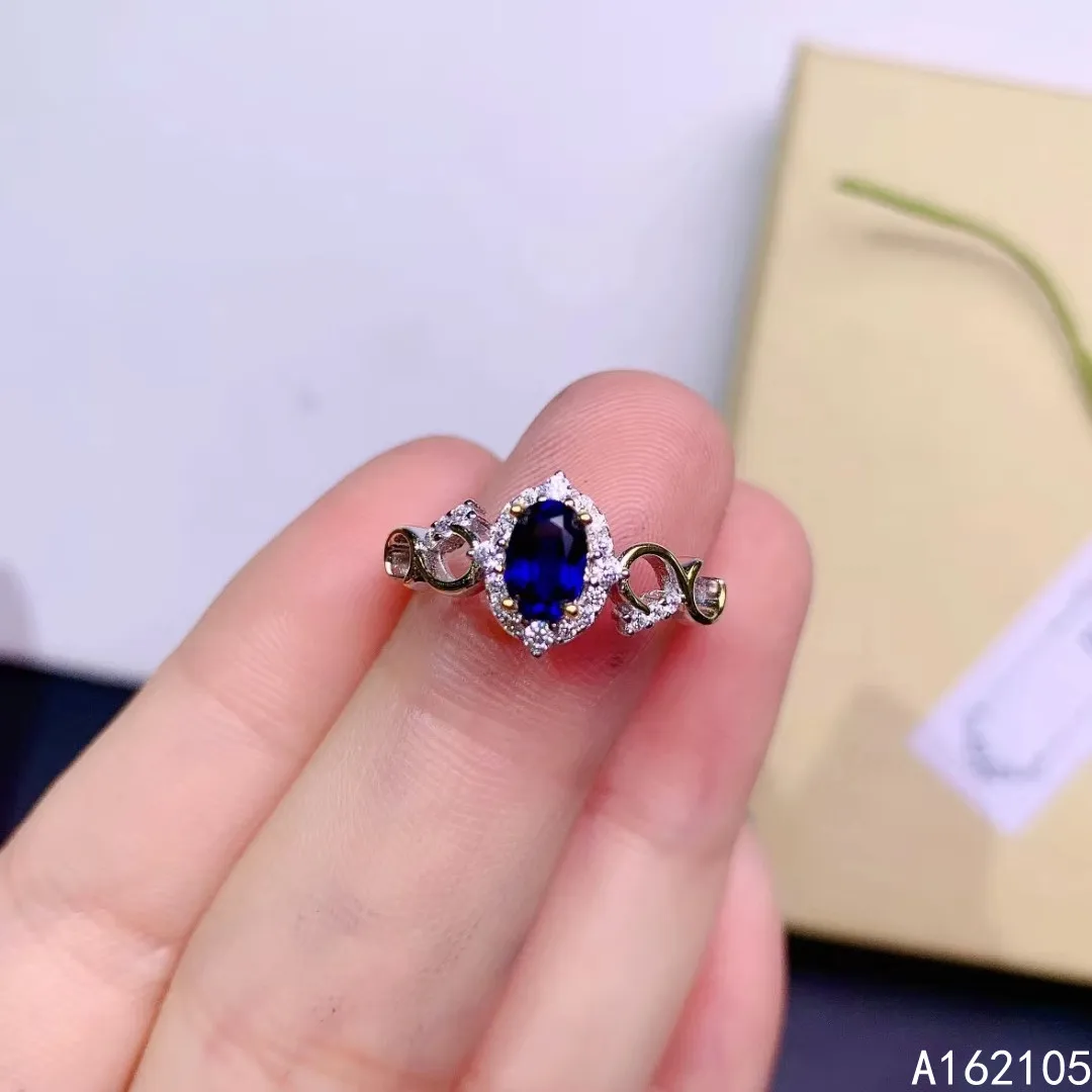 

925 pure silver Chinese style natural Sapphire women's fashion classic Plant pattern adjustable gem ring fine jewelry support de