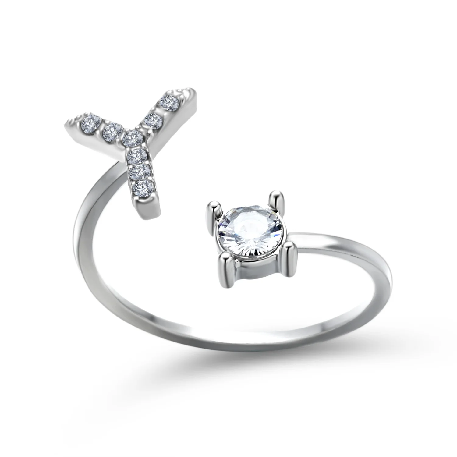 Kreative A-Z Alphabet 26 Brief Ringe Personlity Initial Name Offene Ringe Silber Farbe Strass Finger Ring Partei Schmuck Geschenk – Detail 26