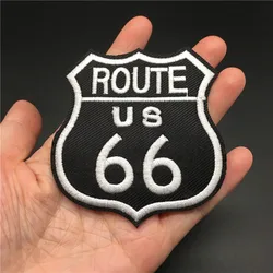 Route 66 dimensioni: 7.2x7.8cm Patch per vestiti fai-da-te ferro su Badge striscia ricamata per abbigliamento giacca adesivo Applique per cucire