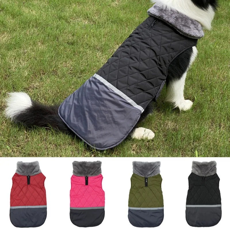 Large Winter Pet Dog Clothes Vest For Dogs Warm Thicken Waterproof Dog Coat For Small Dog Big Fur Collar Big Dog Jacket XS-3XL