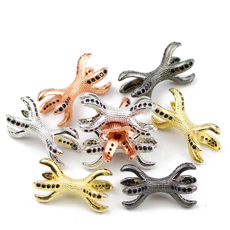 YHBZRET Black zircon Double Claws Pendant Copper Spacer beads Pave CZ Charms Loose beads Jewelry making bracelets DIY Findings