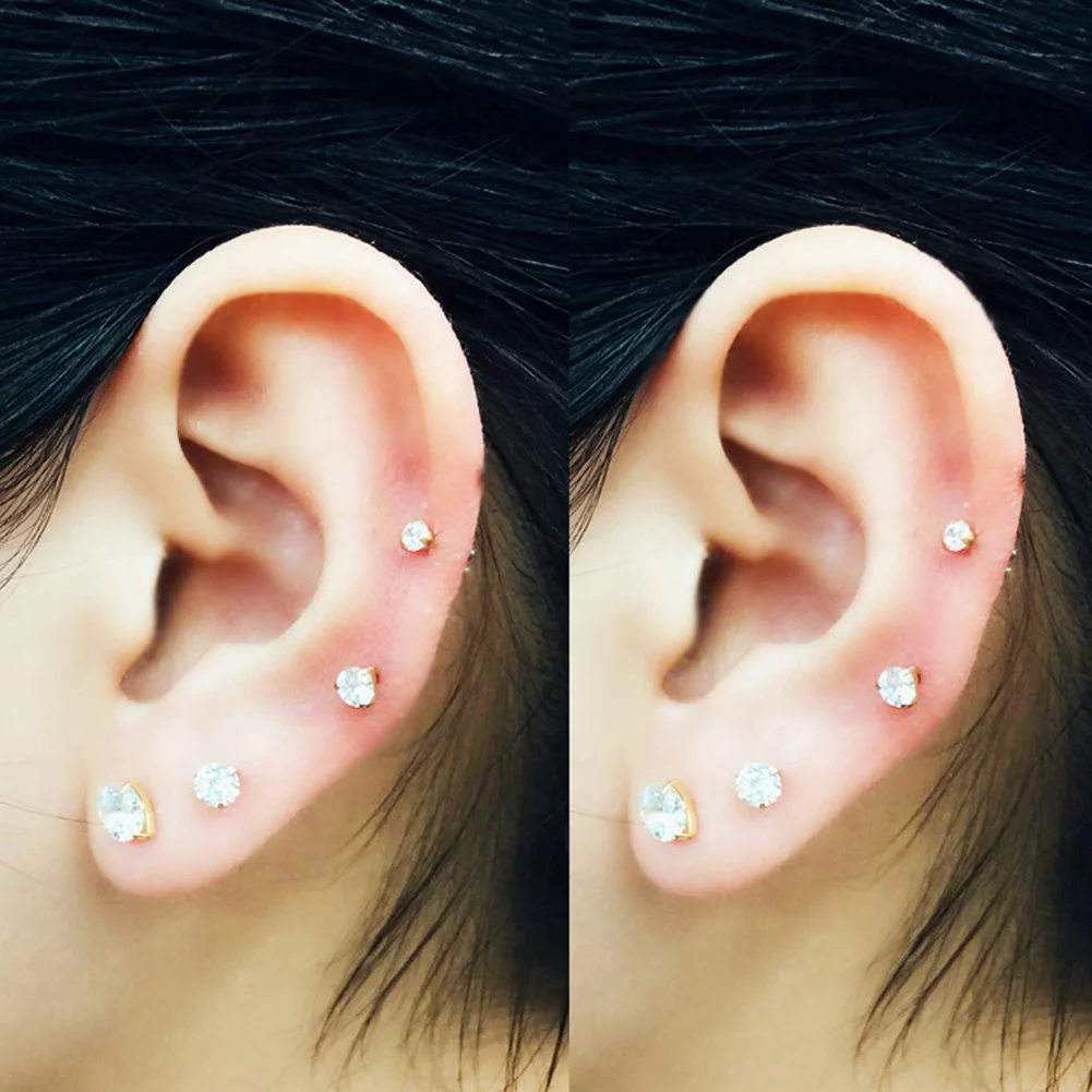 1 pcs Medical Stainless steel Crystal Zircon Ear Studs Earrings For Women/Men 4 Prong Tragus Cartilage Piercing Jewelry