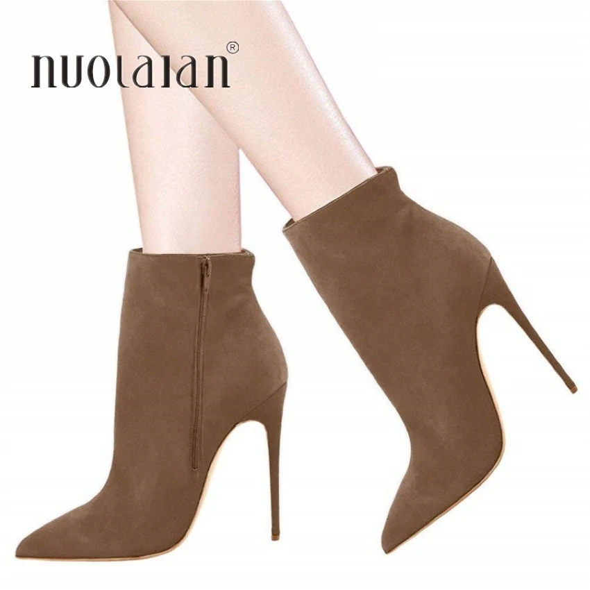 2020 New Brand Women Boots Fashion Super High Heels Ankle Boots Suede Spring Autumn Pointed Toe Boots Winter Shoes Woman