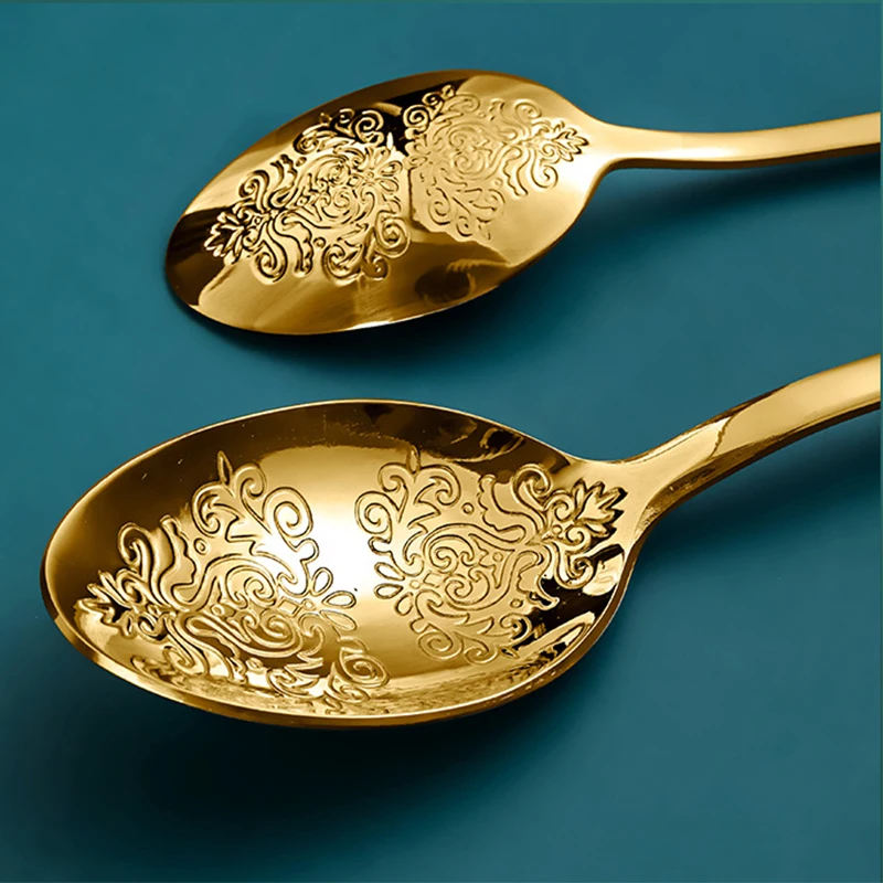24Pcs Golden European Cutlery Sets,Luxury Retro Western Flatware Set,Serving for 6,Includes Spoons, Forks,Knifes,Dishwasher Safe