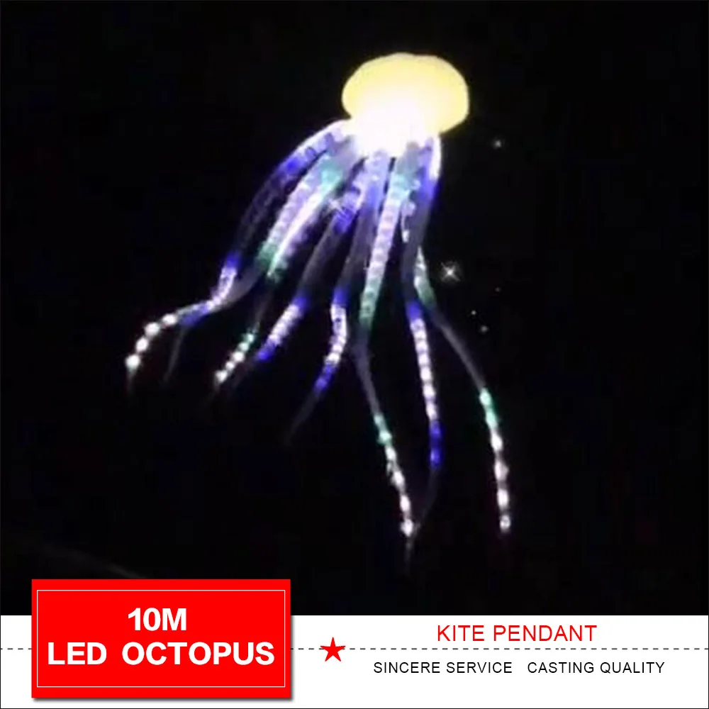 HFLY Nuovo Arrivo Morbido Gonfiabile 12m/20m LED Polpo Aquilone Linea Lavanderia per Adulti di Alta Qualità Ripstop Nylon Notte Aquiloni Ciondolo