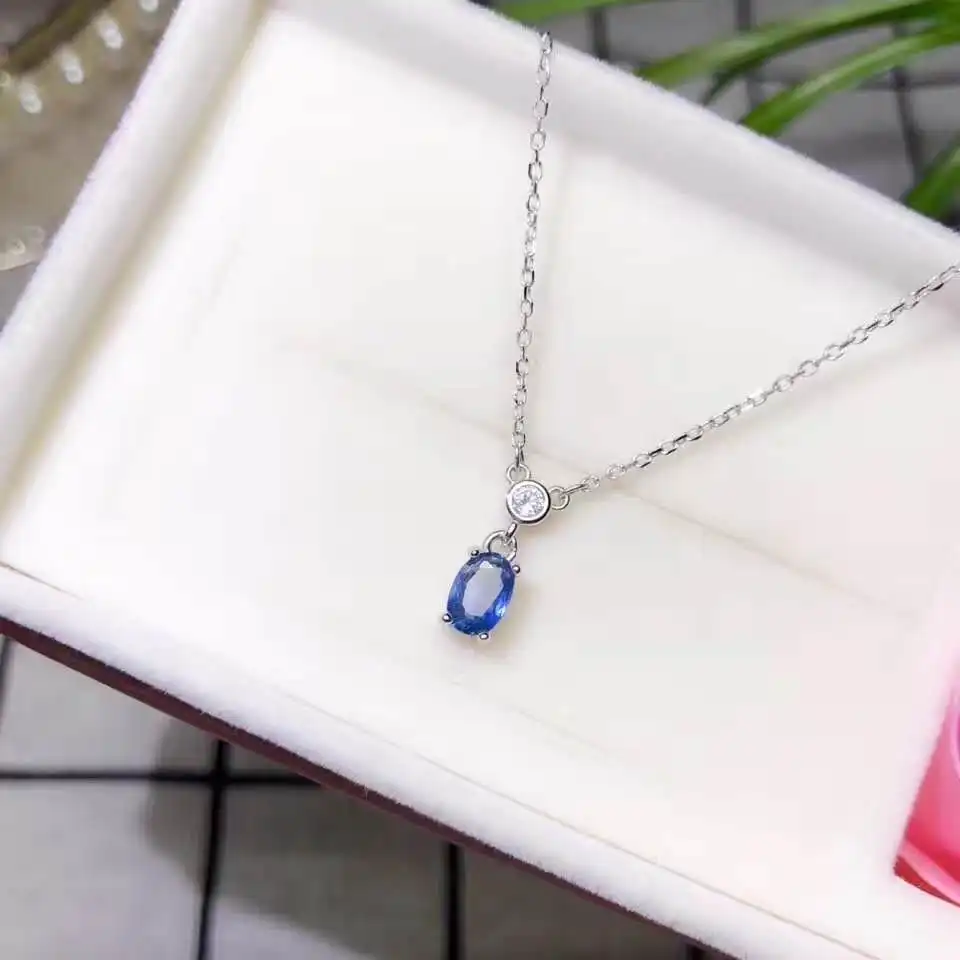 

100% Natural Real Sapphire Necklace Pendant Solid S925 Sterling Silver For Women Pendant