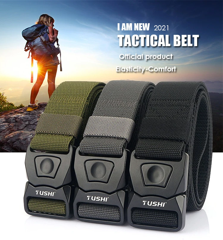 VATLTY Neue männer Elastische Gürtel Matte Schwarz Legierung Schnalle Quick Release Taktische Outdoor Gürtel Militär Armee Hüftgürtel Männlichen Bund – Detail 1
