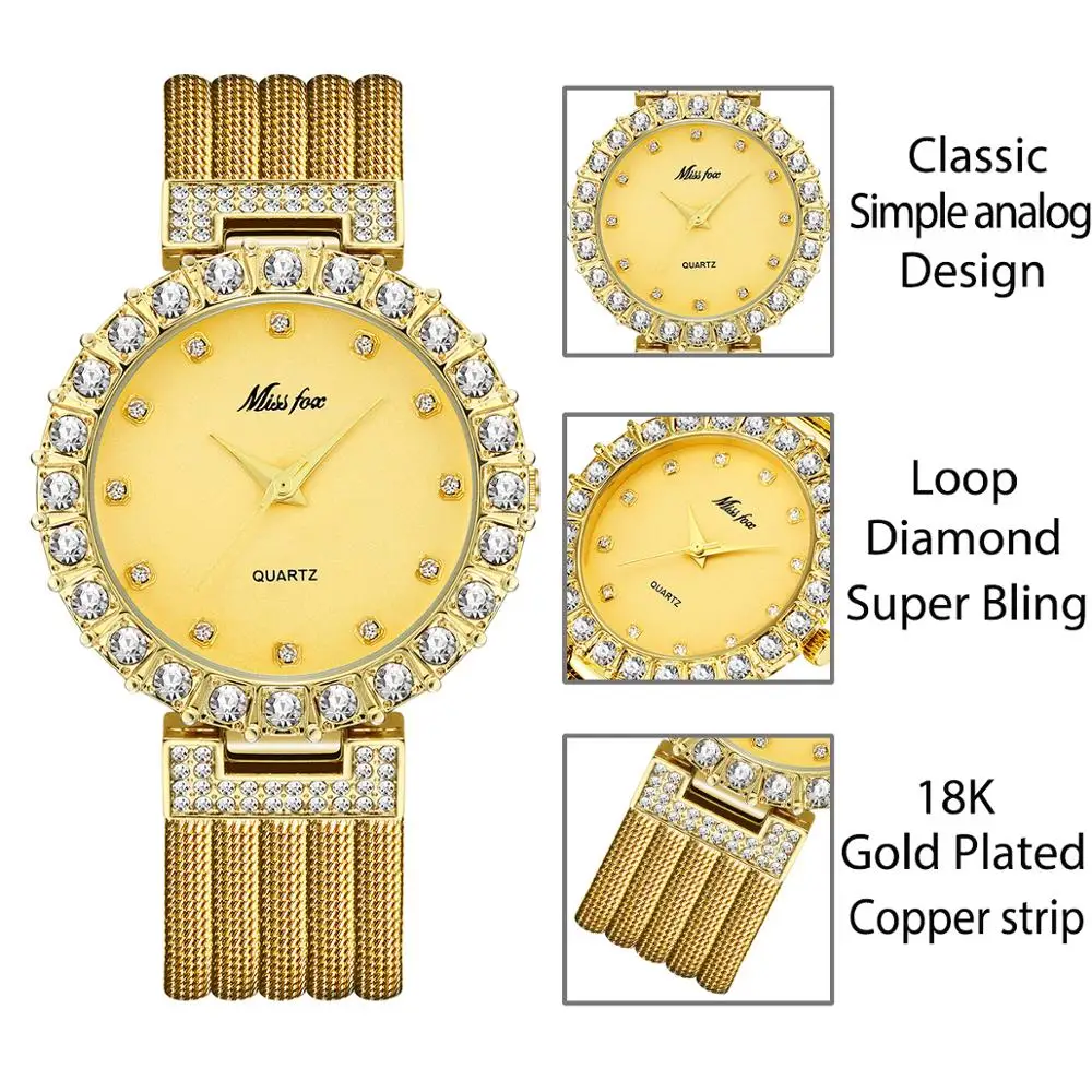 MISSFOX-Reloj de cuarzo de marca de lujo con diamantes para mujer, cronógrafo de pulsera resistente al agua, gran laboratorio, horas