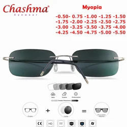 Titanium Rimless Glasses Myopia Glasses Photochromic glasses Men Women Chameleon Glasses Lens with Diopters -1.0 1.5 2.0 2.5 3.0