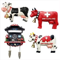 Handmade Painted Swiss Dairy Cows Cuckoo Clock 3D Fridge Magnets Tourism Souvenirs Refrigerator Magnetic Stickers