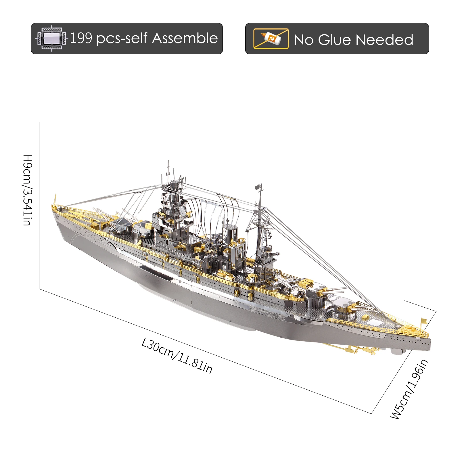 Piececool 3D Metal Puzzle Model Building Kits - Nagato Class Battleship Jigsaw Toy ,Christmas Birthday Gifts for Adults