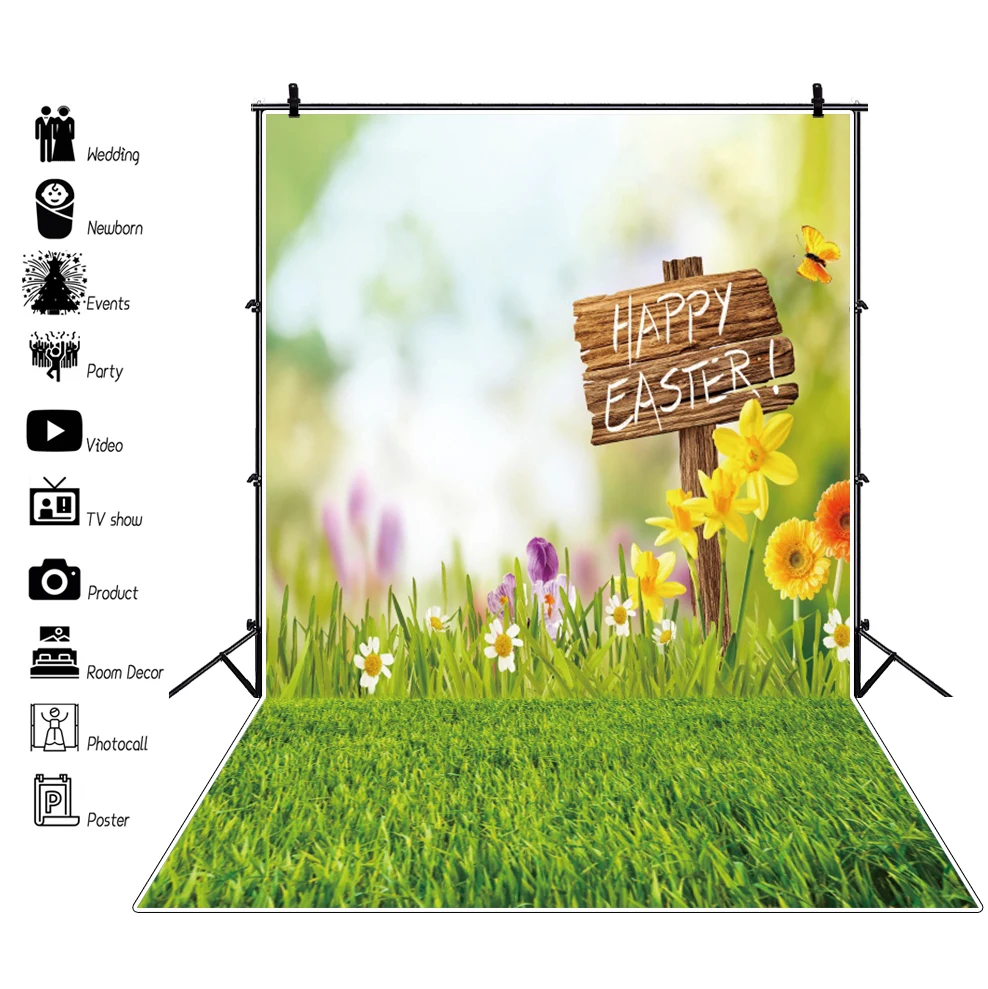 Spring Green Grass Blooms Flower Light Bokeh Background For Photography Happy Easter Sunday Party Baby Newborn Photo Backdrops