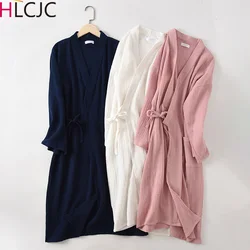 Couples Crepe Gauze Bathrobe Solid 100% Cotton Robe Long-sleeved V-neck Kimono Wedding Robes Sleepwear Plus Size Dressing Gown